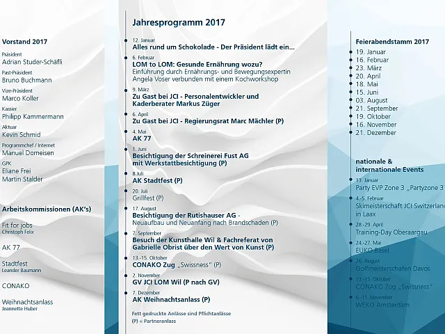 Jahresprogramm der JCI Wil